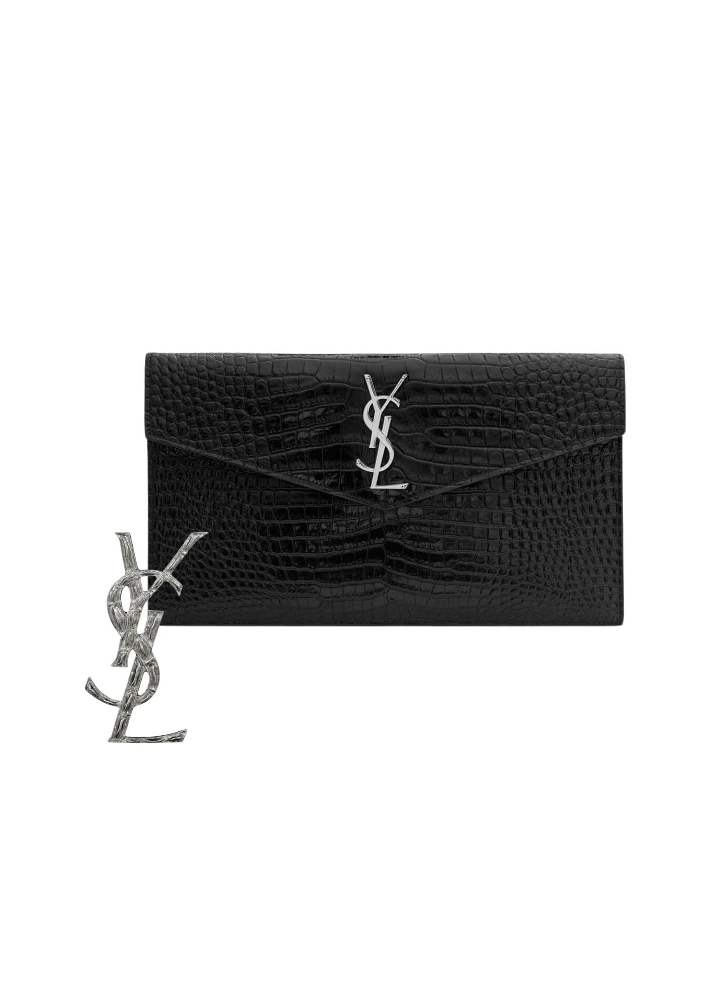 SET Uptown pouch crocodile YSL + YSL crocodile brooch